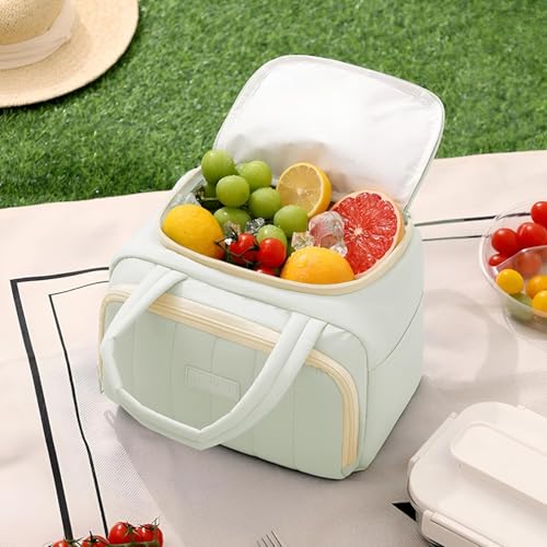 Image of SVH Leak-Resistant Insulated Lunch Bag for Women & Kids | Thermal Lunch Tote with Double Zipper, Front Pocket & Reusable Design for Office, School & Travel (Mint Cream)