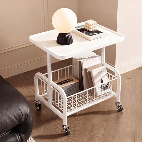 サイドテーブル 収納テーブル ワゴン 2段 ベッドサイドテーブル キャスター付き 移動式 360度回転 幅43×奥行30×高さ54 キッチンラック キッチンワゴン おしゃれ 省スペース 多目的収納ワゴン エステ・ネイルサロン・美容室業務用/家庭用キッチンサ