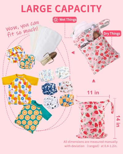 Image of babygoal Wet Dry Bags for Baby Cloth Diapers, Washable Travel Bags, Beach, Pool, Gym Bag for Swimsuits & Wet Clothes with 2 Pockets 3 Pack LN02-IN