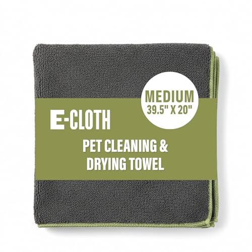 E-Cloth Pet Cleaning & Drying Bath Towel - Dog & Cat Towel, Absorbent Quick Dry Microfiber, Fast Puppy Clean, Grabs Outdoor Mud, Grass, Twigs, & Moisture, Easy to Wash - Medium