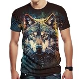 Girren Muscle Fitness Short Sleeve for Men Wolf Printed Personalized Sweatshirt Fashionable T-Shirt,Black1,XL