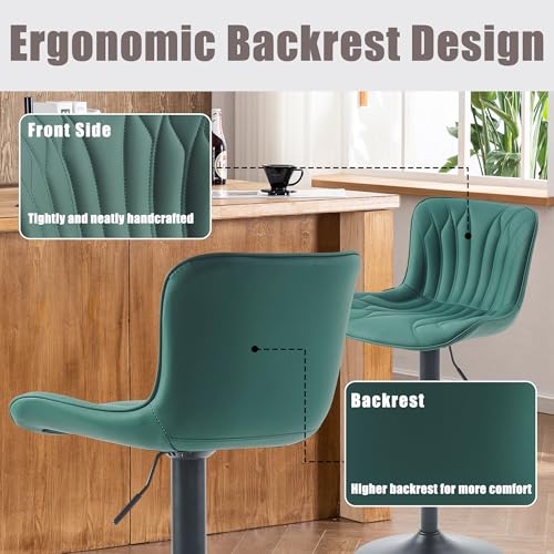Image of Bar Stools Set of 4 Modern Kitchen Counter Chairs Barstools Dark Green | Faux leather upholstered island chairs with backs & metal base. Swive Adjustable Height, easy to clean & load 300 lbs