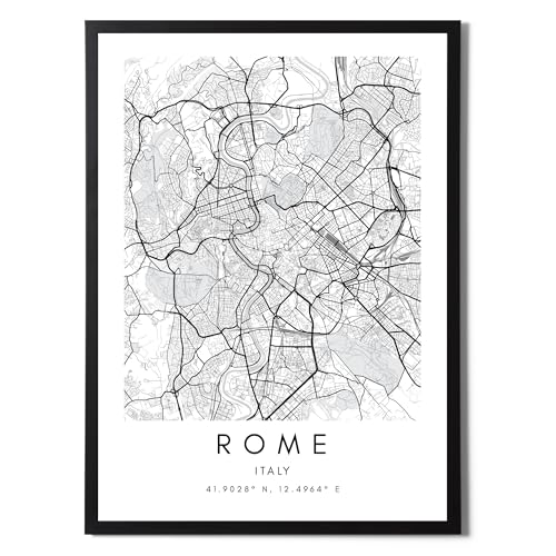State Media Vision Set di Poster Con Mappa del Mondo di Roma, Stampa Minimalista per Camera da Letto o Soggiorno, Arte da Parete in Bianco e Nero (Roma, Solo A3)