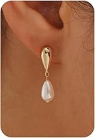 Plenky 14K Gold Plated Dainty Pearl Drop Dangle Earrings - Simple Wedding CZ Studs for Brides & Women Gifts