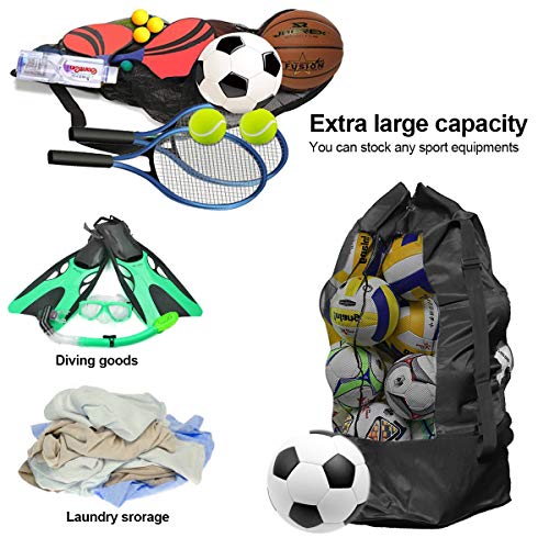 HQdeal Extra Large Waterproof Mesh Ball Bag Heavy Duty Football Shoulder Bag Drastring Bag for Basketball Volleyball Soccer Rugby Net Ball Carrying Storage Sack Holds 15 Balls - Thumbnail 6