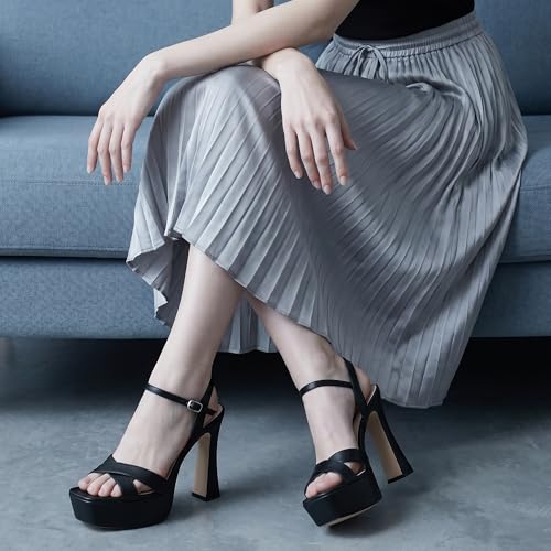 Image of Platform Heels for Women Chunky High Heel Sandals with Ankle Strap, Open Toe Dress Shoes for Work Party Evening Wedding