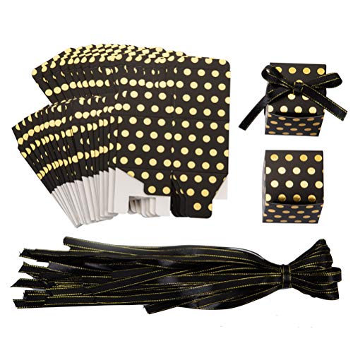 Awell WE-GD-2IN-50BG Black Gift Candy Box With Gold Dots Bulk 2X2X2 Inches With Ribbon Party Favor Box thumb #4
