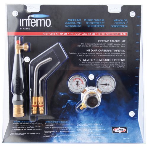 Harris HX-3B Inferno Air-Fuel Kit with Quick Connect Acetylene Hose Connections, HA-3i/HA-11i Inferno Brazing Tips and B Tank Connection (Pack of 1)