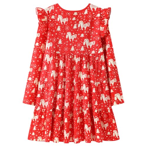 Image of Girl Long Sleeve Dress Ruffle Rainbow Color Block Cotton Casual Tiered Pleated Twirly Dress