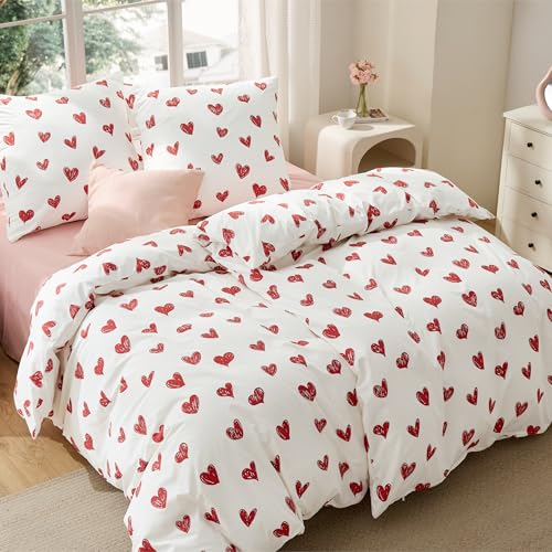 BEDSURE Bettwäsche 135x200 4teilig Herzen - Bettwäsche-Sets Weiß...