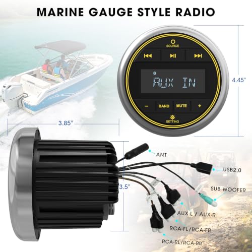 Image of Marine Bluetooth Stereo Radio Receiver: Marine Digital Multimedia Player | 2.8 Inch LCD Display AM FM USB AUX-In Preset EQ Subwoofer 200W RCA Output for Boat Golf Cart ATV UTV Yacht