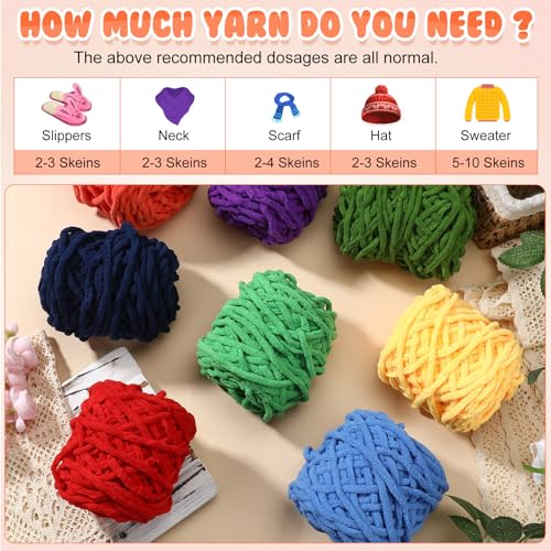 Image of Buryeah 8 Pack Chunky Chenille Yarn for Crocheting Soft Thick Fluffy Yarn for Hand Knitting Bulky Velvet Blanket Plush for Weaving DIY Crafts Each 3.5 oz 55 Yards (Rainbow Colors)
