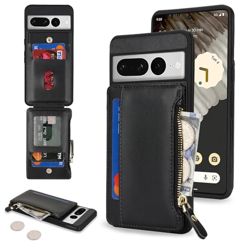 Étui portefeuille pour Google Pixel 7 Pro avec fentes pour cartes et poche zippée
