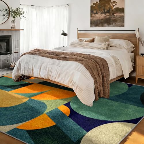 Tapete Moderno Área 5x8ft Verde Naranja Azul Geométrico miniatura 2