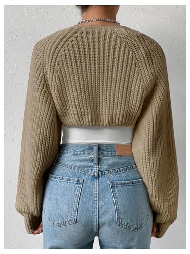 Image of GORGLITTER Women's Open Front Cardigan Sweater Trendy Dressy Cute Long Sleeve Bolero Shrug Fall Knit Short Cardigan Khaki X-Large