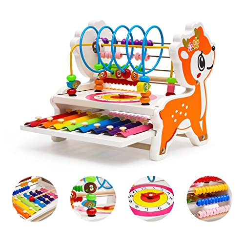 Nukdey Instruments de Musique Xylophone pour Enfants en Bois | Boulier et Xylophone de Labyrinthe de Perles en Bois | Jouets musicaux en Bois pour Enfants pour 1.2.3 Ans