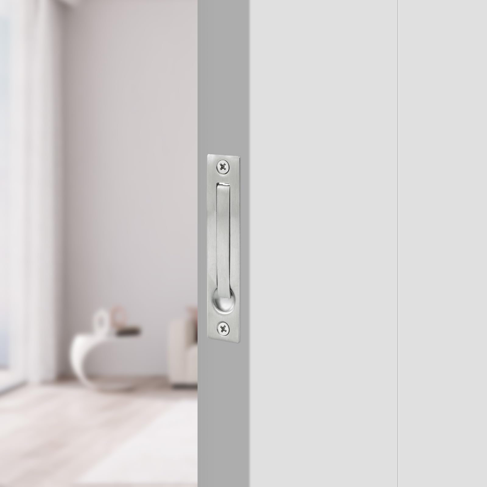 NAUBEA Pocket Door Edge Pull, Brushed Nickel, 4", 1 Pack Door Edge Hidden Handle, Flush Mount Pocket Door Hardware for Sliding Pocket Door