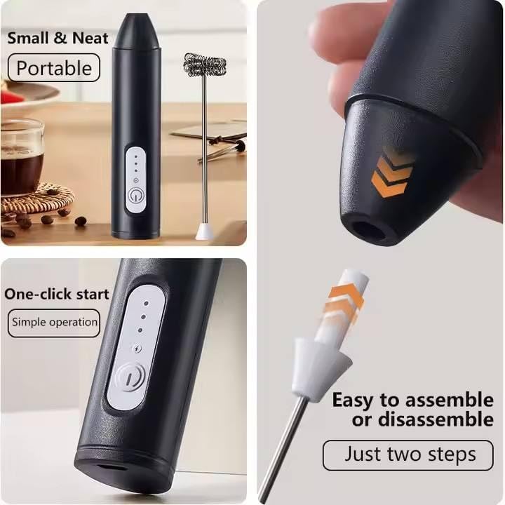 Image of Electric Milk Frother Handheld for Coffee, Cappuccino & Matcha | 3 Speed Coffee Frother with Double Whisk | Rechargeable Foam Maker for Latte, Hot Chocolate & Egg Beating (Black)
