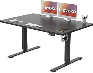 Devoko Electric Standing Desk 120x60cm Sit Stand Table Height Adjustable Desk with Backpack Hook and Memory Smart Pannel, Home Office Desk with Splice Board, Black