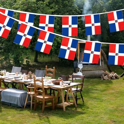 Image of Dominican Republic Flags Dominican String Flag Banners for Patriotic Events Independence Day Sports Bars Inside Outside Decorations 33 Feet 30 Flags