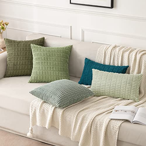 MIULEE Pack of 2 Cushion Covers 45x45 cm Corduroy Malachite Blue Square Decorative Throw Pillow Covers 18x18 Inch Boho for Living Room Sofa Bedroom - Image 4