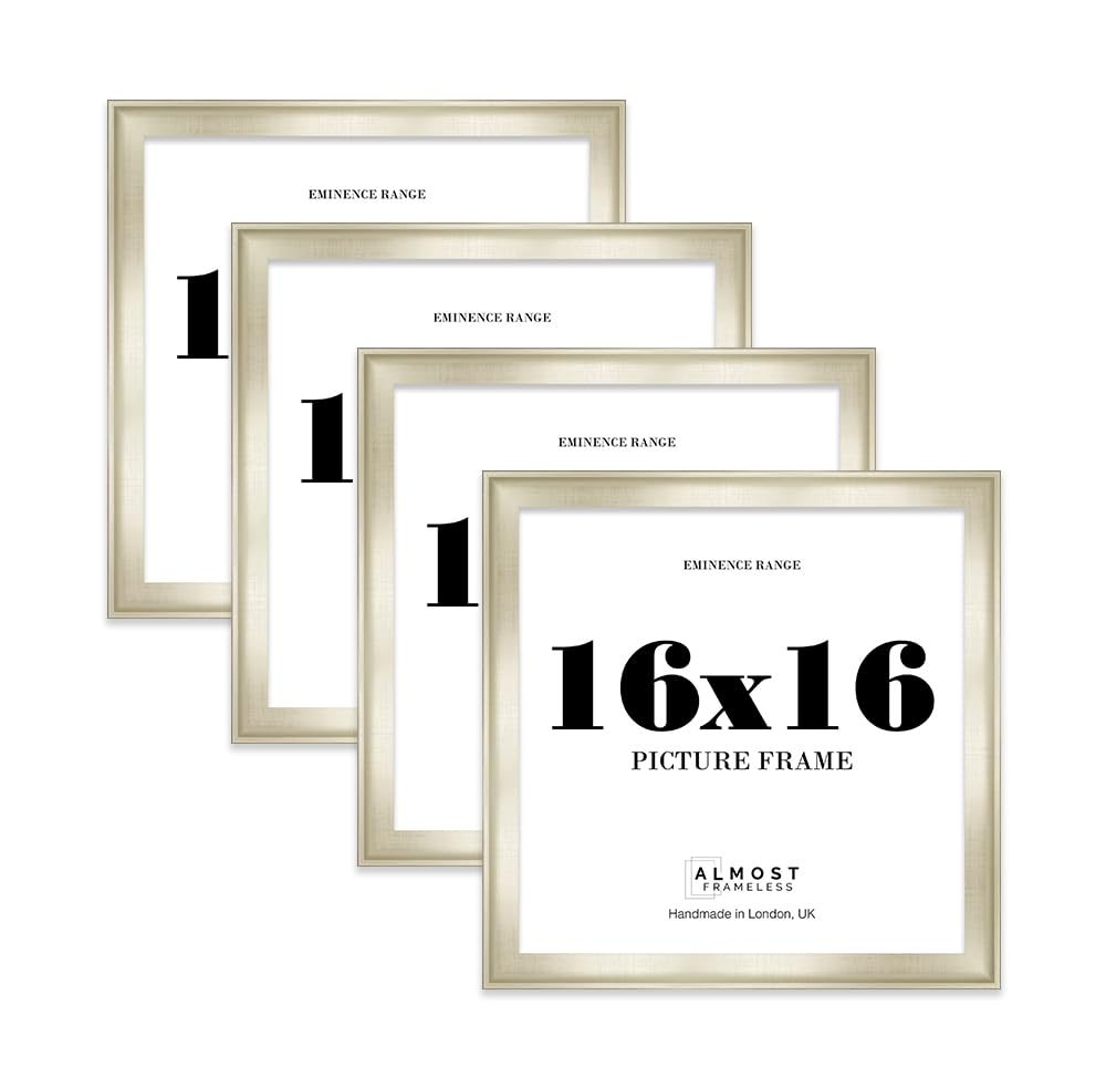 16x16" Silver Picture Frame - Rustic Wood Industrial Effect Photo Frame for Wall Display, Ideal for Posters, Prints & Home Décor, Wall Hooks, 32mm Edge - 4 Pack
