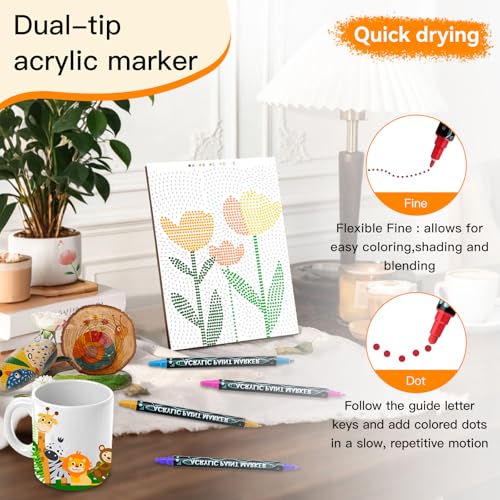 Image of Coloring Book,Dot By Letter Art Meditations with 12 PCS Acrylic Markers,Mindfulness Adult Coloring Book-Relaxing,Anti-Stress,30 Pattern Activity Coloring Books for Adults,Dot Art for Adults-Landscapes