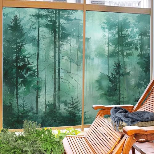 Película decorativa adhesiva para ventana efecto esmerilado verde bosque miniatura 6