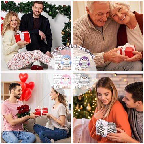 BOAITE Ich Liebe Dich Geschenke für Frauen Männer, Geschenk für Paar- Gestrickter Pinguin, Partner Geschenke, Hochzeitstag, Jahrestag für Sie Ihn, Liebes Geschenk für Ihn Sie