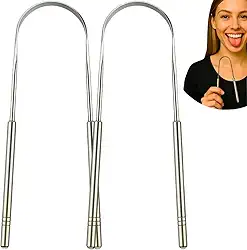 Kit 2 Raspadores de Língua Aço Inoxidável Elimina o Mau Hálito Toxinas Resíduos Fácil de limpar Antibacteriano Higiênico Raspador De Lingua Higiene Bucal