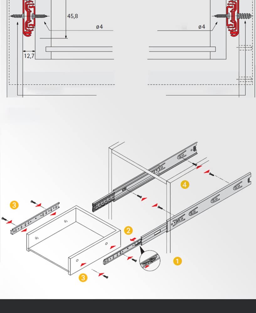 Biegacze szuflad ， Metalowe prowadnice kulkowe 3-składane, do szuflad z pełnym wysuwem, mocowanie boczne, 160 mm, 45 kg, srebrne, 2 szt.(8pcs)