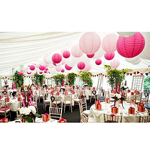Papierlaternen-Dekoration, handgefertigter Lampenschirm aus Papier, 30 Stück, 10,2–30,5 cm, weiß, hellrosa, Rosen-Papierlaterne, runde Laterne, Papier-Lampion, Hochzeit, Outdoor, Hängedekoration, Papi