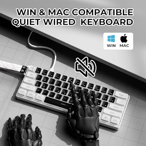 Image of OHY 60% Gaming Keyboard,Wired Backlit Mini Membrane Keyboard, Strong Mechanical Feel for PC /Mac Gamer, Typist, Travel, Easy to Carry on Business Trip(61 Keys)-White