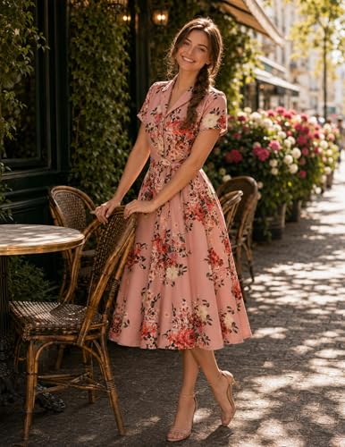 Image of Wedtrend Women's Vintage Tea Dress, Short Sleeve Cocktail Party Dress Work Church Casual Dress