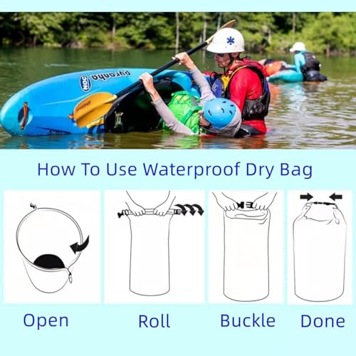 Bolsa impermeable, 10 L, 20 L, 40 L, 70 L, 90 L, bolsa seca ultraligera, bolsa impermeable para deportes acuáticos para, kayak, playa, natación, camping, senderismo, Verde militar., 10 L - imagen 6