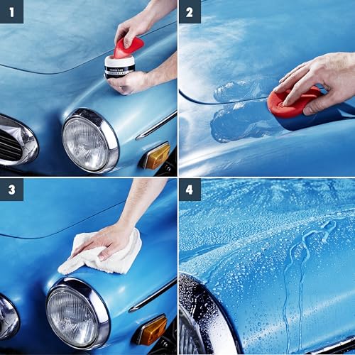 SONAX PREMIUM CLASS Carnauba Care (200 ml) Hartwachs für alle neuen und grundgereinigten Lacke inkl. 2x Schwamm und 1x MicrofaserTuch | Art-Nr. 02112000