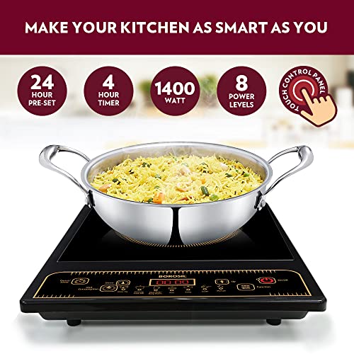 Image of Borosil Smartkook Electric Induction Stove, Glass Surface, Energy Saving, Flame-free Cooking,Black, 1400W