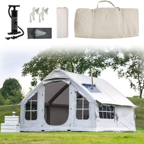Tentas Inflables para Acampar 4-8 Personas, Grande Tienda De Campaña Hinchable, Tienda De Aire Carpa De Glamping Familiar Al Aire Libre con Ventanas De Malla Y Puertas