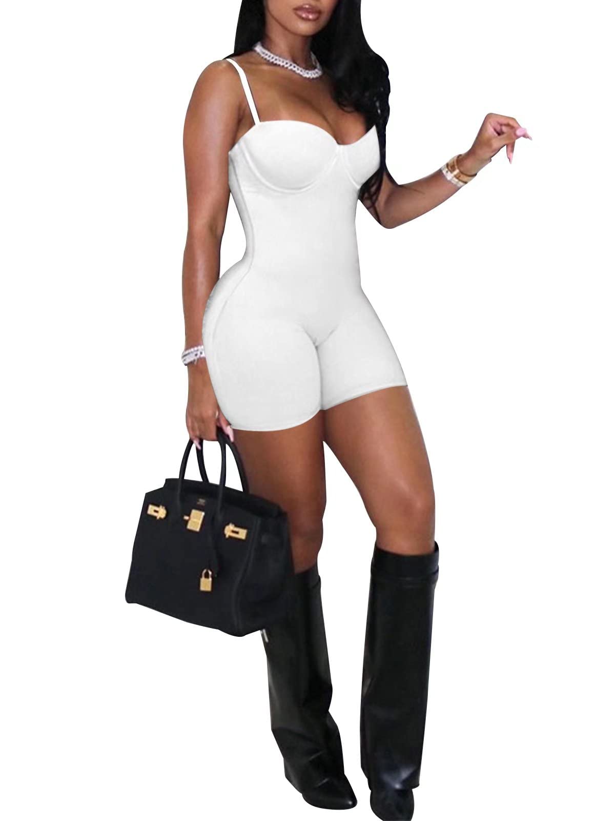 acelynWomen's Sexy Sleeveless Jumpsuits Bodycon Rompers Y2k Bodysuit Club Outfits