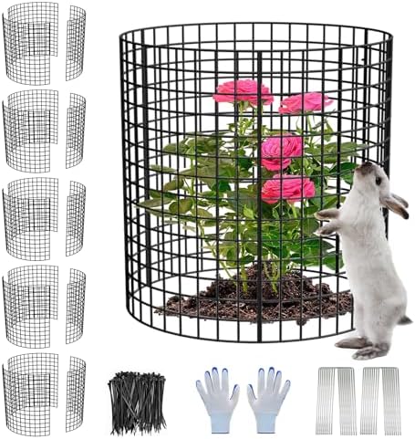 6 Pack Plant Protector from Animals, 13.5" Dia x 14" H Wire Plant Protectors, 18pcs Pre-Bent Metal Mesh to Keep Animals Out with Zip Ties & Stakes (6 Packs)