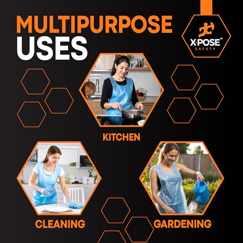 Image of Xpose Safety 24000 Pack Blue Plastic Disposable Bulk Aprons, Individually Wrapped Waterproof Polyethylene Aprons for Food Service, Cleaning & Commercial Use, 1 Mil, 24 inch x 48 inch