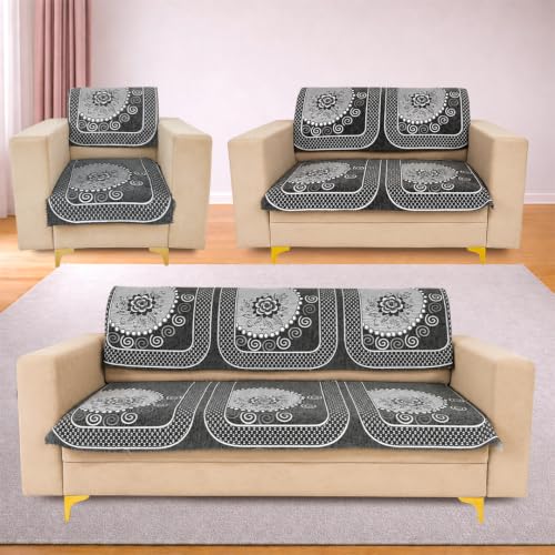 Image of Homerz Premium Chenille Fabric Sofa Cover | Soft, Durable & Dustproof | Decorative Couch Cover (Solitaire Grey, 6 (3+2+1) Seater, Seat Cover with Backrest)