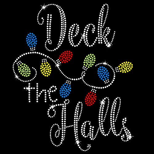 Deck The Halls Christmas Lights Iron on Rhinestone Crystal T-Shirt Transfer by JCS Rhinestones