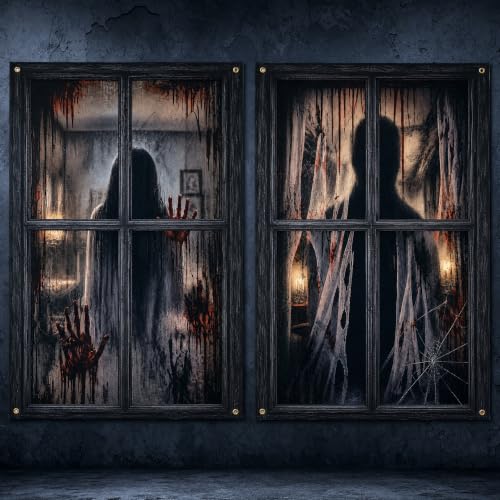 Ofrinxs Halloween Window Decorations, 2 Pcs Scary Door Cover Curtains - image 1