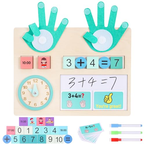 Zourglow Montessori Matemáticas para 3 4 5 Años, Juguetes Matemáticos con Bloques Numéricos, Contar Dedos, Reloj Madera Educativos, Contando Juego de Aprendizaje para Niños Niñas