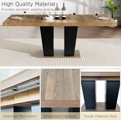 Image of Extendable Dining Room Table Set for 8, Farmhouse Kitchen Table Chairs Set for 8, 78.74 inch Expandable Dining Table with Black Velvet Chairs, 9 Piece Dining Table Set for Dinner Party Family Gathering