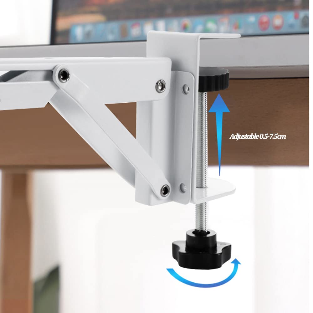 Vassoio Ergonomico da Scrivania Estensibile Supporto Con C - Clip, Staffa Supporto Vassoio Pieghevole Tastiera per Casa e Ufficio, Bianco