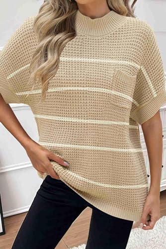 Women 2024 Sweater Vest Mock Neck Batwing Short Sleeve Oversized Ribbed Knit Tops Fall Pullover Sweater S-XXL3