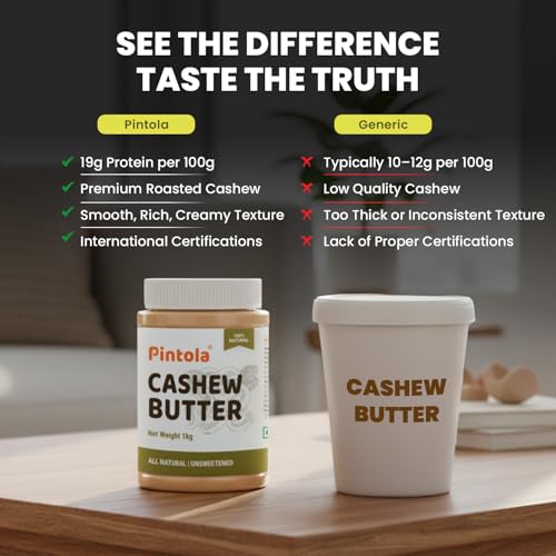Image of Pintola Cashew Butter 1kg - All Natural Cashew Butter, Gluten Free & Cholesterol Free,Unsweetened for Bread Spreads, Made with Fresh Cashews, Source of Fiber & Protein (Pack of 2)