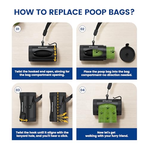 Image of Dog Poop Bag Holder, Convenient Hook for Used Bags, Lightweight Dispenser for Neat Walk,Smart Walk Tracker for Dog Wellness, Secure Rope Fits Any Leash, Includes 1 Roll Poop Bags
